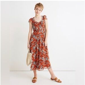 Madewell Orange Floral Midi Dress Size 2